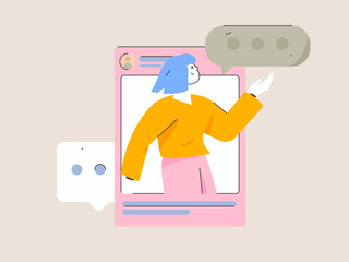 Virtual characters social communication concept business flat vector hand drawn illustration
