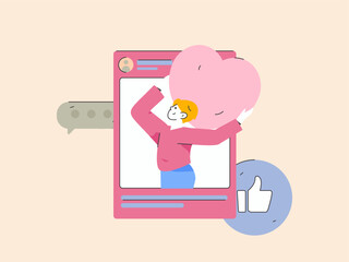 Virtual characters social communication concept business flat vector hand drawn illustration
