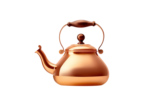 The Gleaming Copper Cauldron: A Rustic Tea-Time Tale on White or PNG Transparent Background.