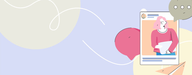 Virtual characters social communication concept business flat vector hand drawn illustration
