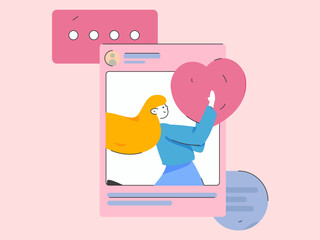 Virtual characters social communication concept business flat vector hand drawn illustration
