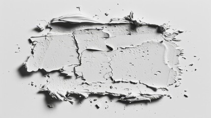  A torn black-and-white paper lies on a white surface, halved Water beads at its edges, forming droplets