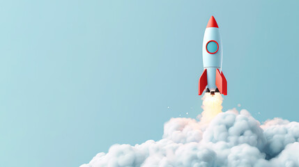 3D cartoon style rocket launch illustration