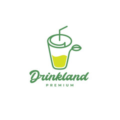 fresh lemon drink line art colorful logo design vector