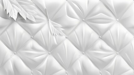  A close-up of a white leather upholster with a leaf atop and its bottom