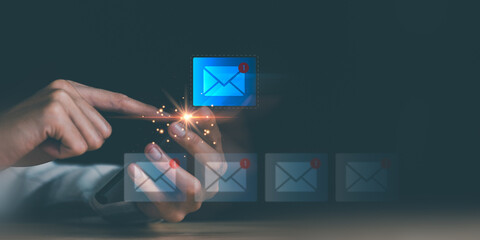 checking electronic mail ,Email marketing and newsletter ,Digital communication with messages...