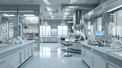 Modern hospital laboratory There are various types of scientific tools and equipment.