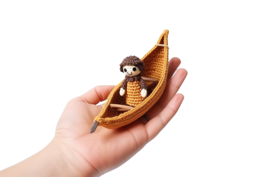 Dreamy Adventure With a Miniature Boat and a Playful Monkey on White or PNG Transparent Background.