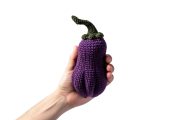 Enchanted Hand Grasping a Luminous Purple Knitted Concoction on White or PNG Transparent Background.