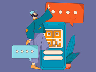 Virtual characters social communication concept business flat vector hand drawn illustration
