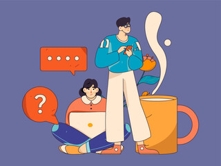 Virtual characters social communication concept business flat vector hand drawn illustration
