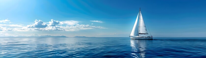Fototapeta premium Sailboat Gliding Through Serene Blue Seascape During Regatta Competition