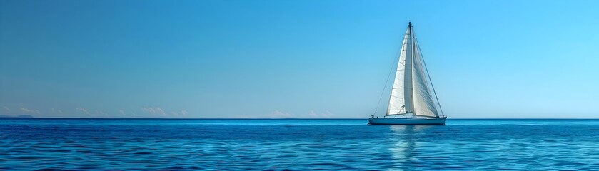 Fototapeta premium Elegant Sailboat Gliding Through Serene Cerulean Seas During Exhilarating Regatta Event