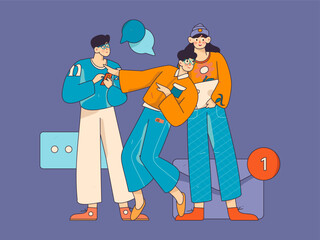 Virtual characters social communication concept business flat vector hand drawn illustration
