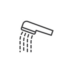 Shower head with water droplets line icon