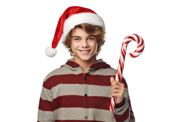 Joyful Boy Embracing the Spirit of Christmas on White or PNG Transparent Background.