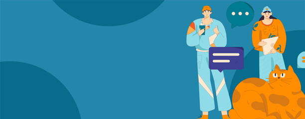 Virtual characters social communication concept business flat vector hand drawn illustration
