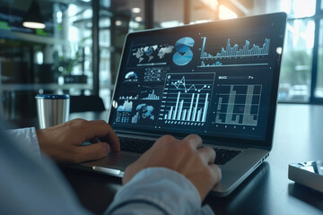 A businessman analyzing business diagrams market at Modern office