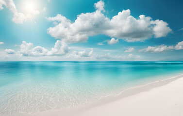 A beach with a blue sky and clouds, AI generated Summer beach background. White sand, turquoise sea and blue sky, neural network generated art Pro Photo, Tropical beach and sea
