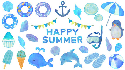 夏の素材セット 青色