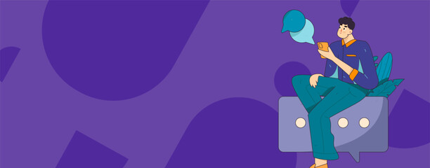 Virtual characters social communication concept business flat vector hand drawn illustration
