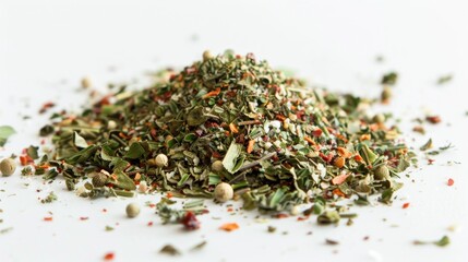 Italian herb seasoning mixture displayed against a white backdrop