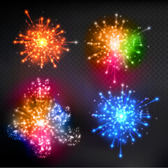 Realistic vector firework in dark transparent background