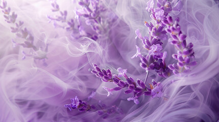 Lavender smoke conveying calmness and tranquility in elegant compositions,