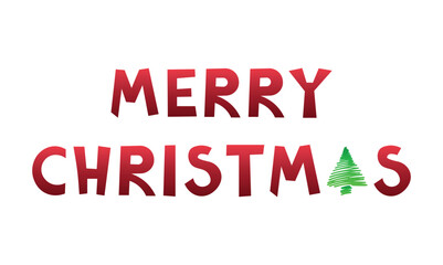 Caption: Merry Christmas. Red letters and Christmas tree symbol. Illustration for postcard, banner, advertising, poster.