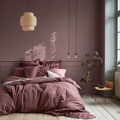 Modern Bedroom with Mauve Tones and Minimalist Style, Sleek and Sophisticated Interior