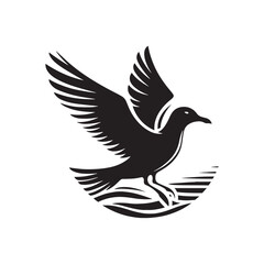 Minimalist Seagull Vector- Black Vector Silhouette of a Seagull Capturing the Essence of Freedom in Flight- Seagull Illustration.