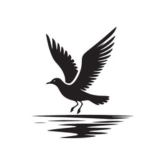 Minimalist Seagull Vector- Black Vector Silhouette of a Seagull Capturing the Essence of Freedom in Flight- Seagull Illustration.