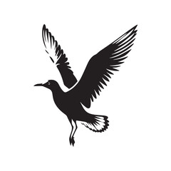 Minimalist Seagull Vector- Black Vector Silhouette of a Seagull Capturing the Essence of Freedom in Flight- Seagull Illustration.