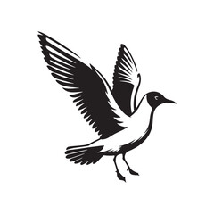 Minimalist Seagull Vector- Black Vector Silhouette of a Seagull Capturing the Essence of Freedom in Flight- Seagull Illustration.