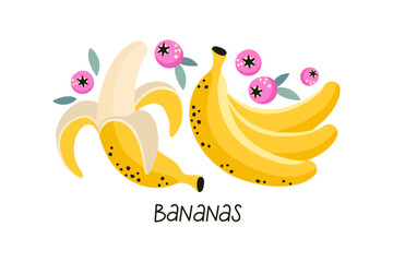 Postcard with bananas and berries.