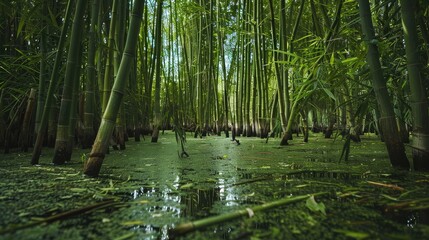 Bamboo growing in the center of a marsh