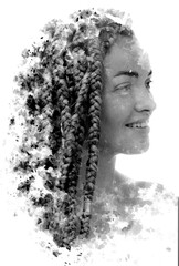 A female portrait merged with paint stain pattern. A paintography