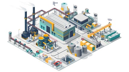 Illustration of Incorporating smart technologies like IoT, AI, and robotics to enhance automation and efficiency in industrial plants. Ai Generate