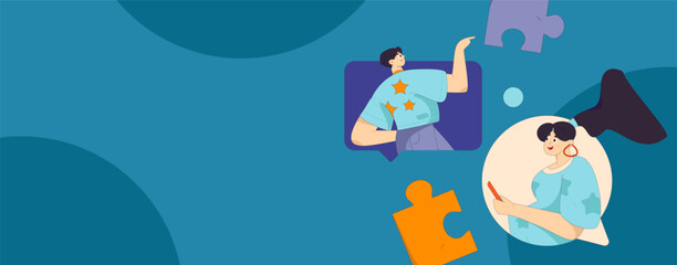 Virtual characters social communication concept business flat vector hand drawn illustration
