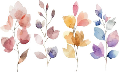Set of watercolor leaves, pastel colors