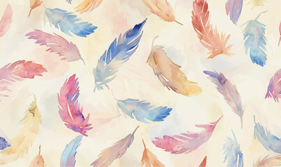 seamless background pattern watercolor with feathers