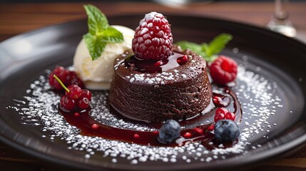 Chocolate Fondant with Ice cream and berries