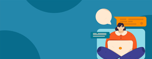 Virtual characters social communication concept business flat vector hand drawn illustration
