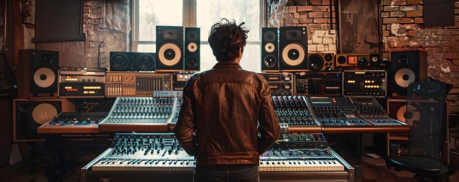 Music Producer in a State of the Art Studio Crafting Chart Topping Hits for Business Success