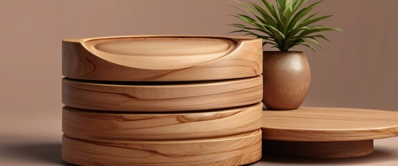 wood podium for display product. Background for cosmetic product branding, identity and packaging inspiration