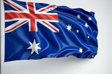 A blue and red flag with a white star and the word Australia