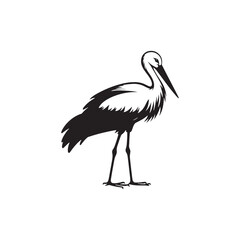 Minimalist Stork Bird Vector: Black Vector Silhouette of a Stork- Illustration of Stork Bird - Bird Vector Silhouette.