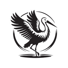 Fototapeta premium Minimalist Stork Bird Vector: Black Vector Silhouette of a Stork- Illustration of Stork Bird - Bird Vector Silhouette.