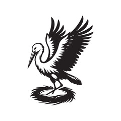 Minimalist Stork Bird Vector: Black Vector Silhouette of a Stork- Illustration of Stork Bird - Bird Vector Silhouette.