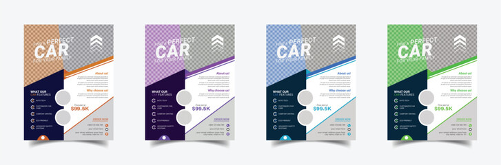 Vibrant professional car promotional flyer template design with abstract bold colors.